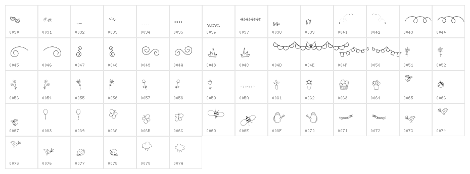 GJ-Garden Gnome Doodles Regular Character Map