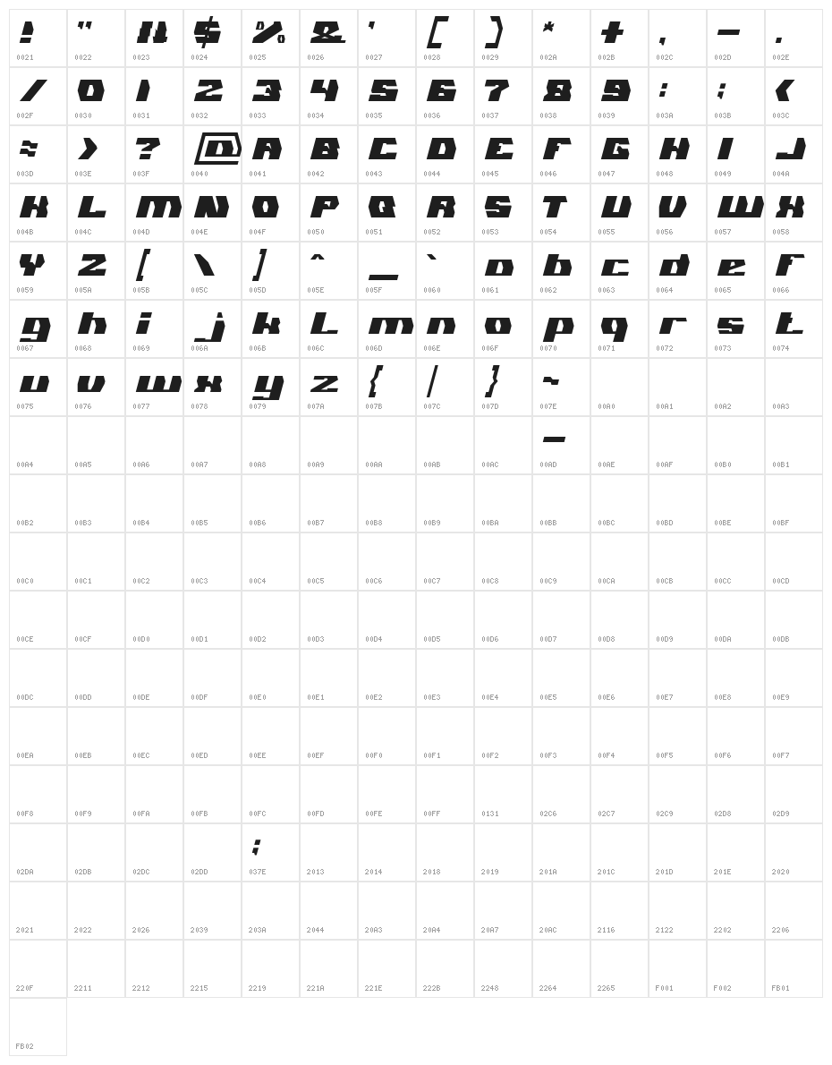 GLADIATOR SPORT-Light Character Map