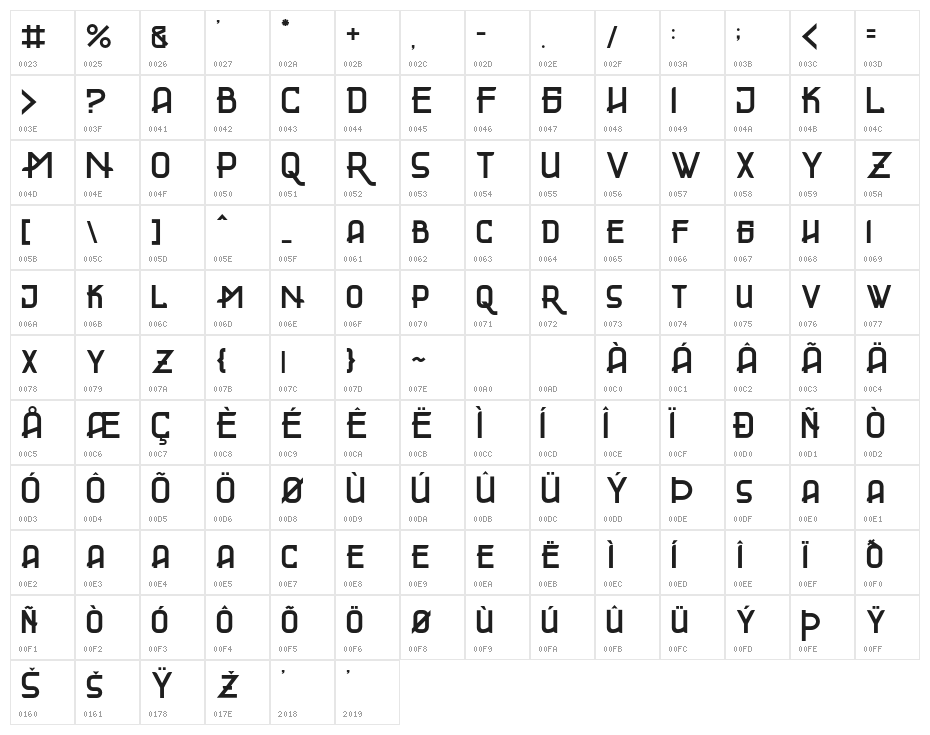 GLADIATORRegular Character Map