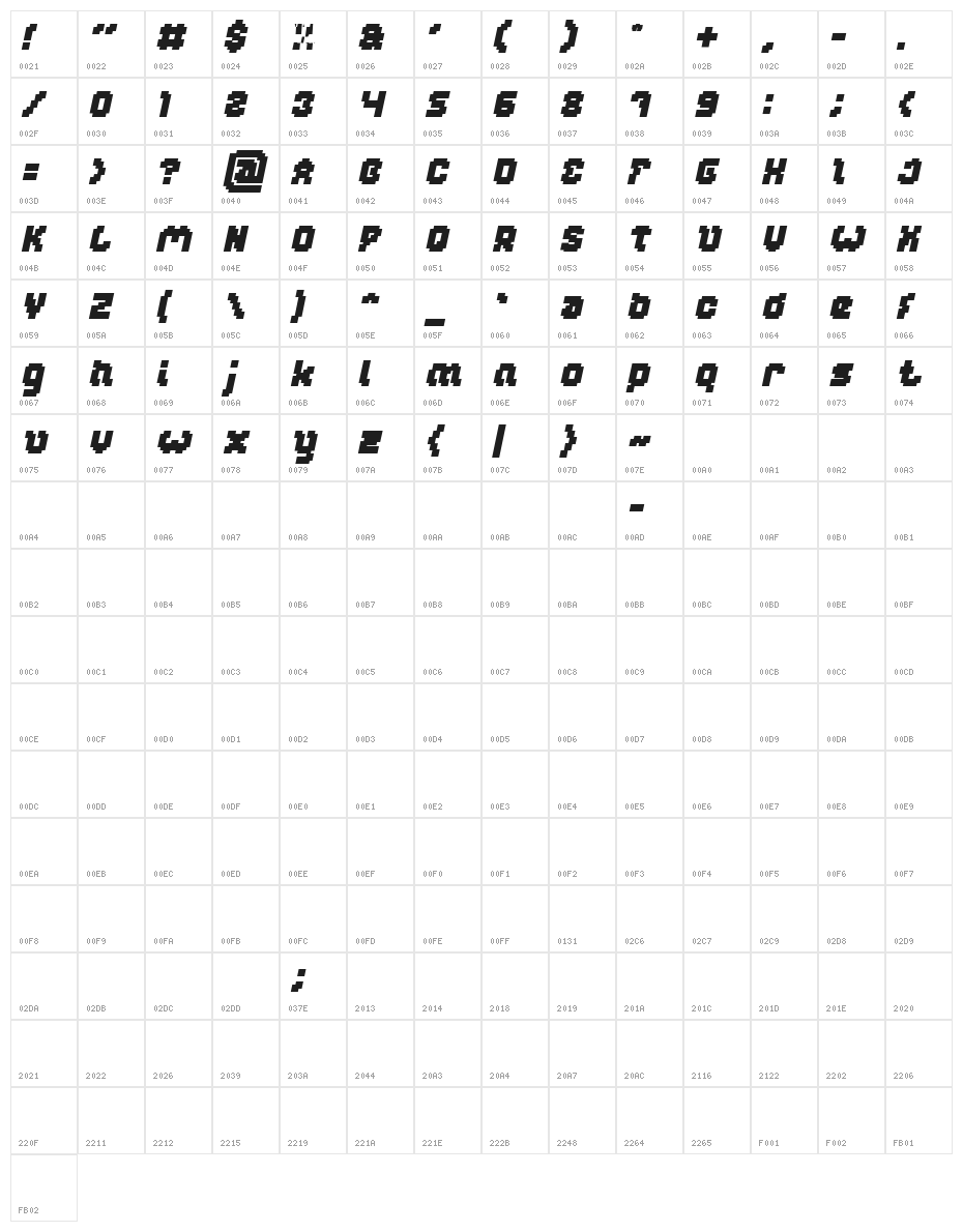 GLITCH Bold Italic Character Map