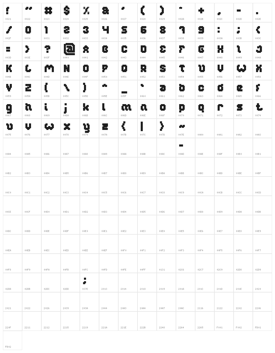 GLITCH Bold Character Map