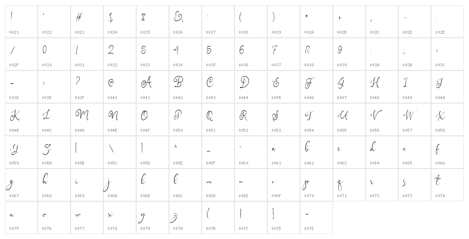 GladiolusScriptDEMO Character Map