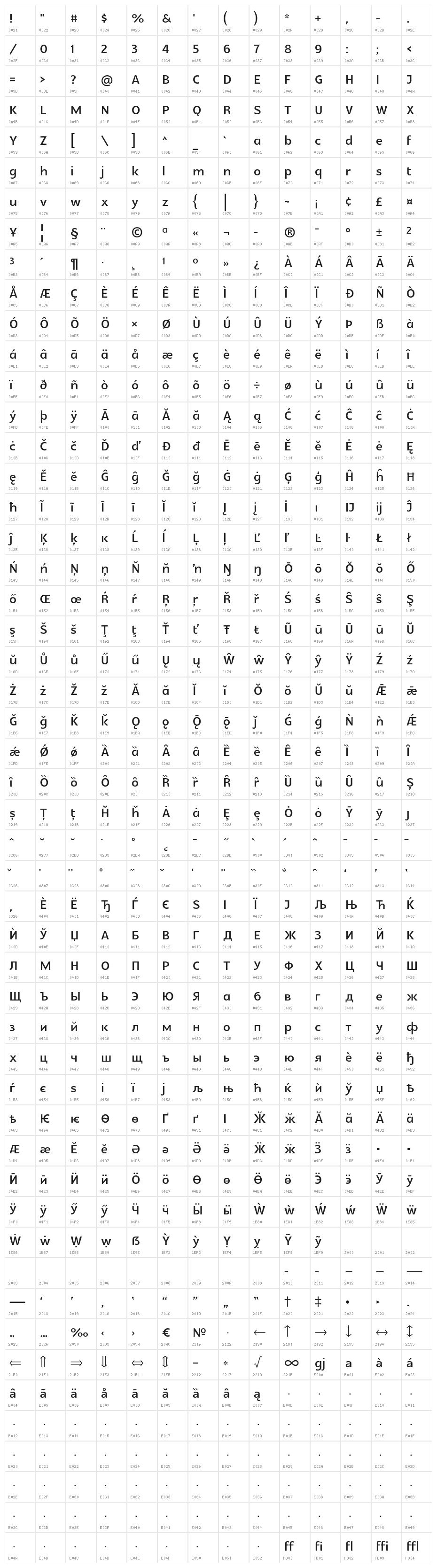 Glametrix Bold Character Map