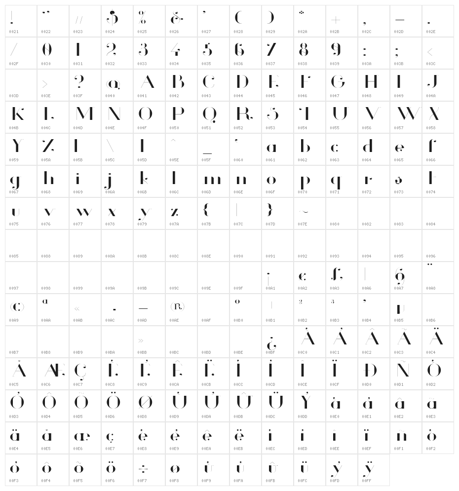 Glamor Light Extended Character Map