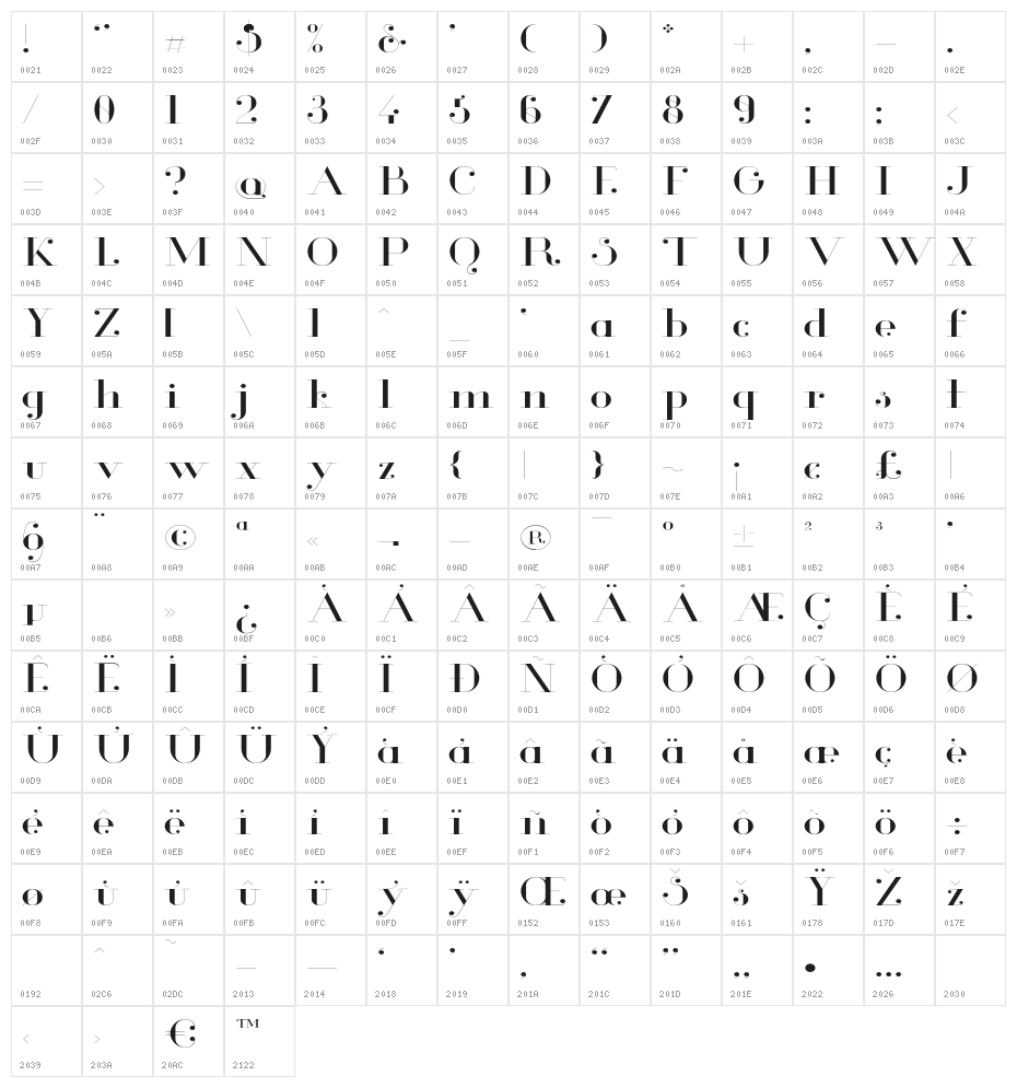 Glamor-LightExtended Character Map