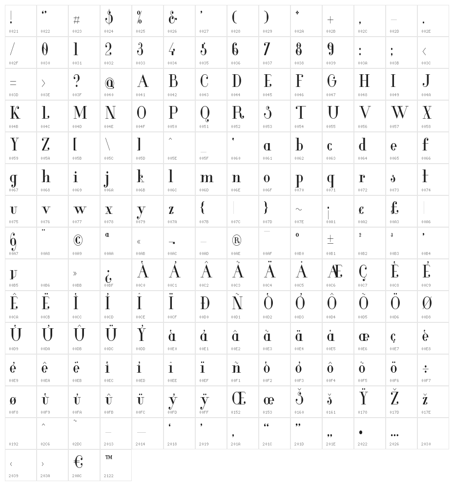 Glamor-MediumCondensed Character Map