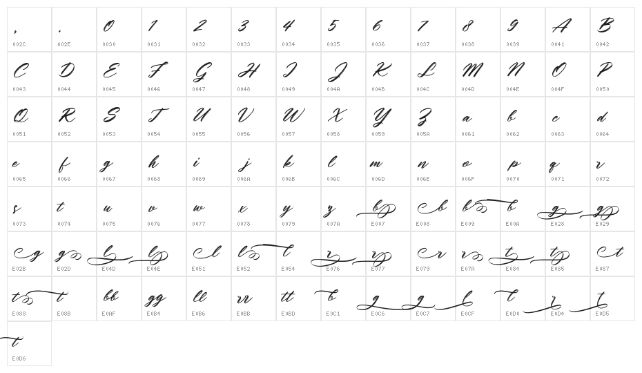 Glamour_Bouquet Character Map
