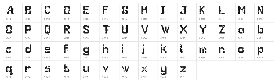 Glitch Regular Character Map
