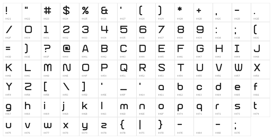 Glitch Slap Character Map