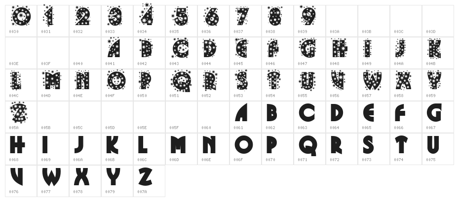 Glitter Font Character Map