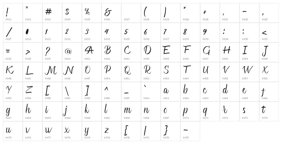 Glitter-Medium Character Map