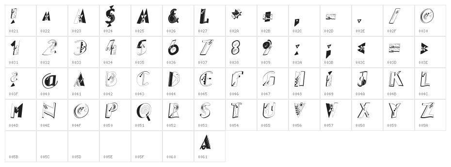 GlitterOblique Character Map