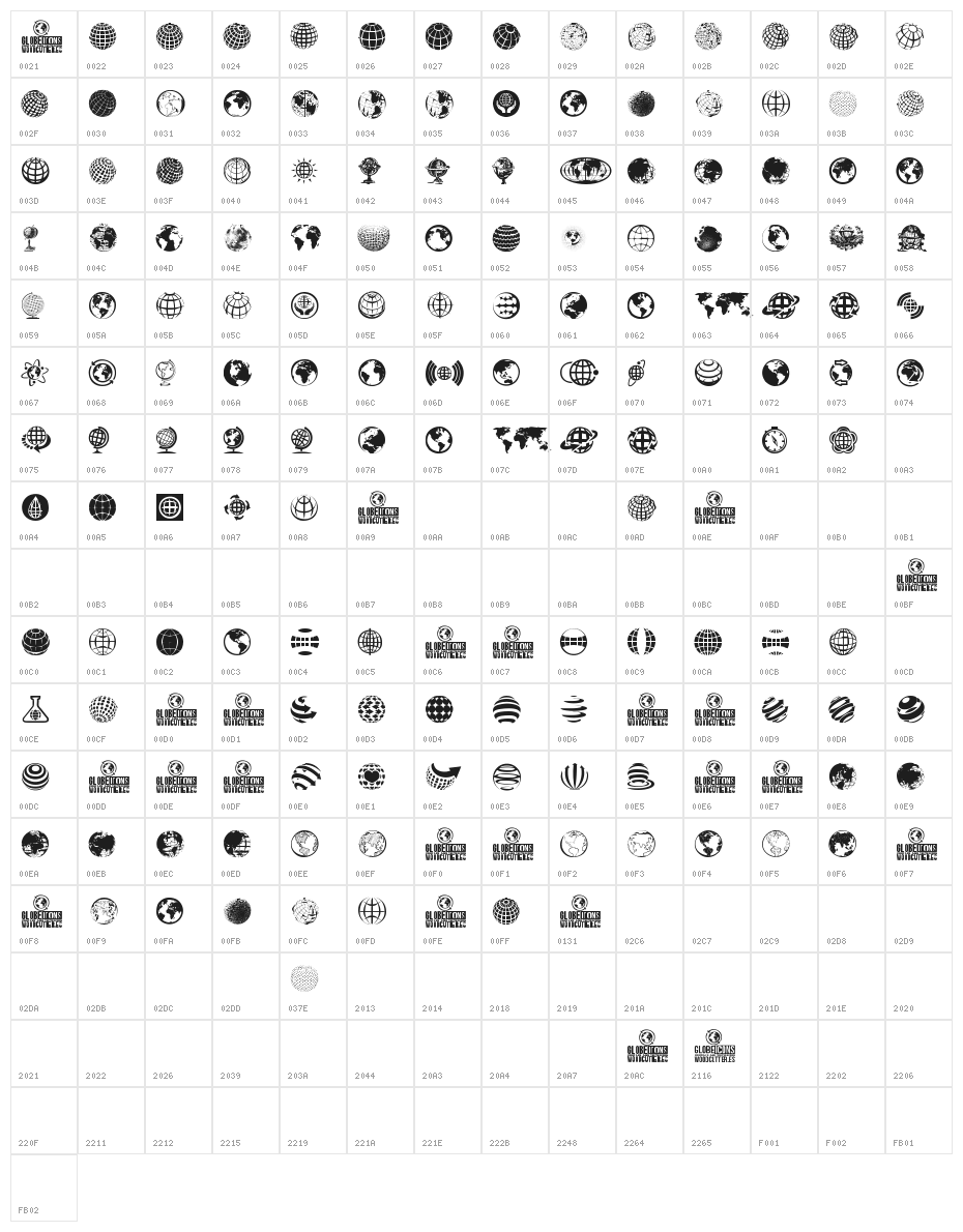 Globe Icons Character Map