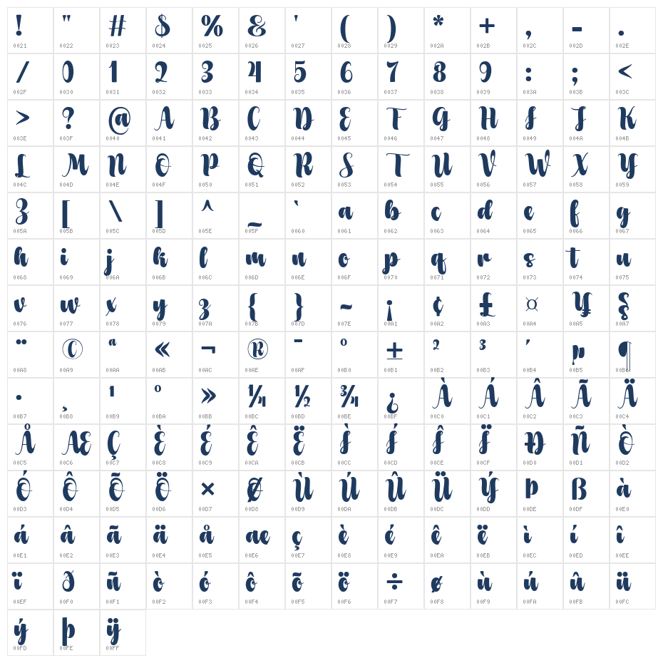 Glow Regular Character Map