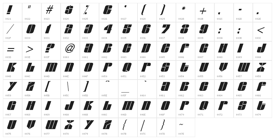 Glypic Italic Character Map