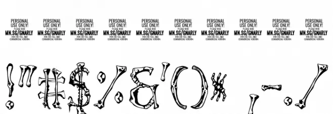 Gnarly Bone PERSONAL USE Regular Font OTHER CHARS