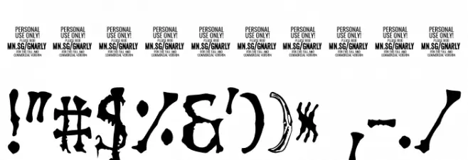 Gnarly Skeleton Black PERSONAL Regular Font OTHER CHARS