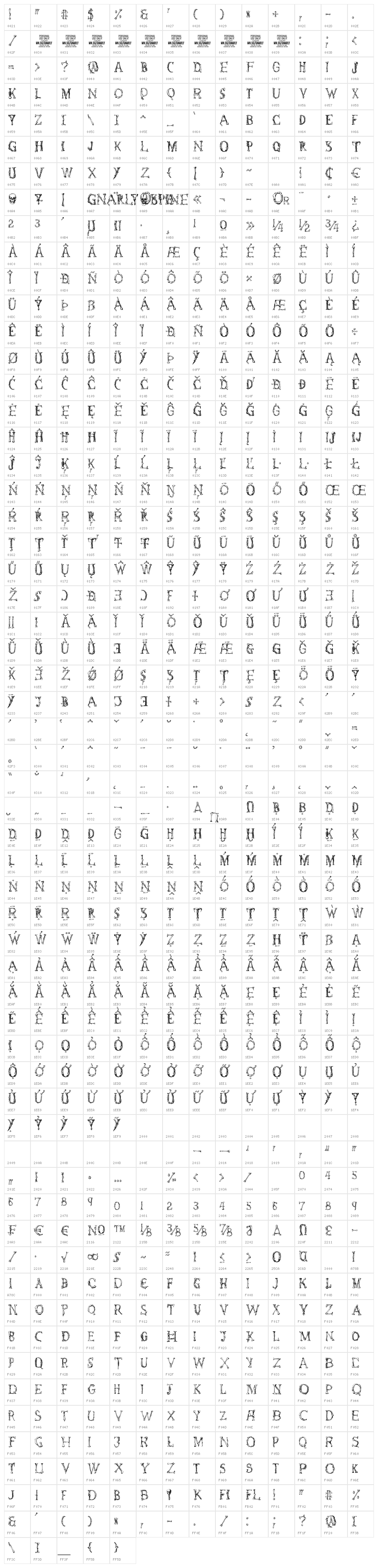 Gnarly Spine PERSONAL USE Regular Character Map