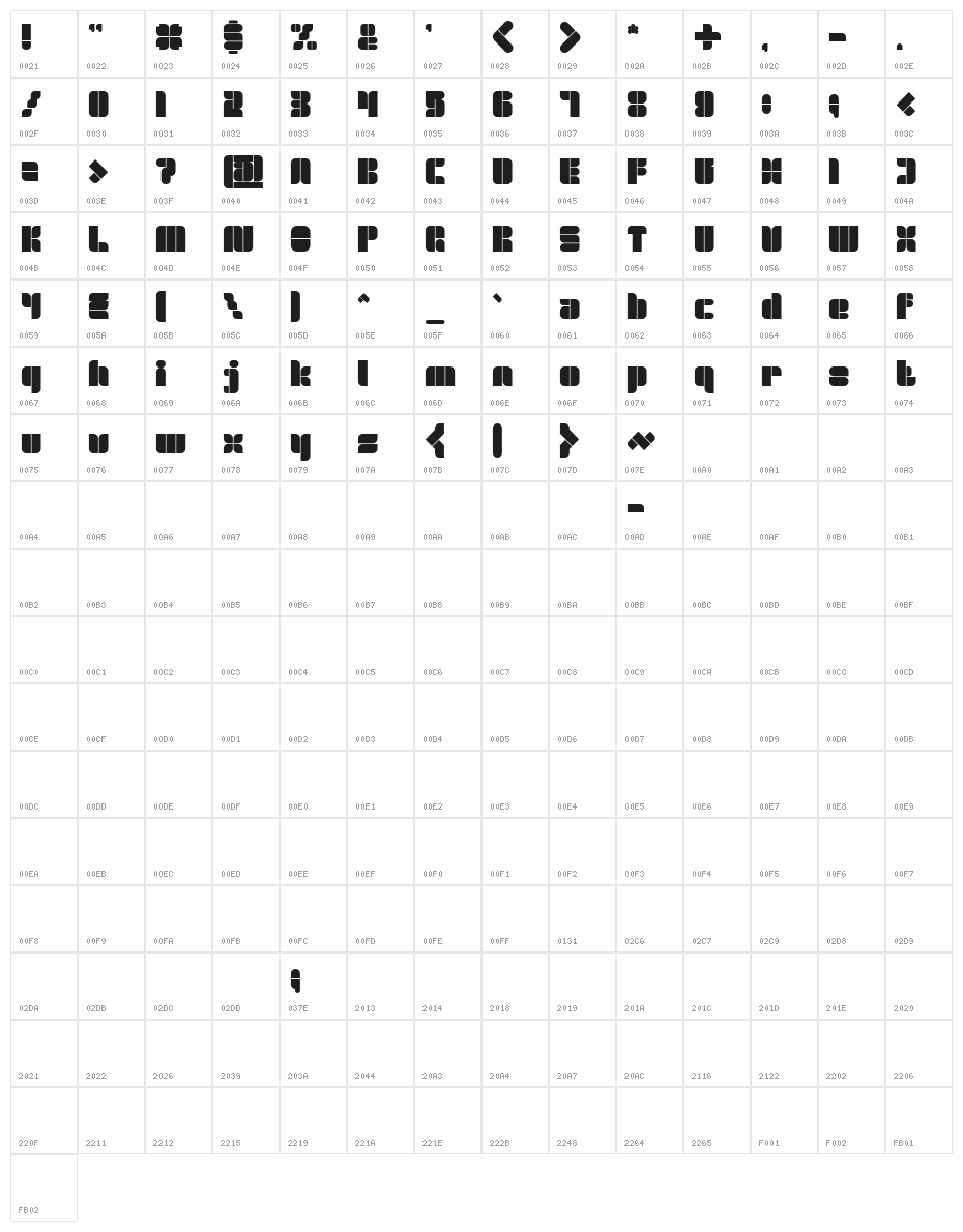 GOLDEN BAR Bold Character Map