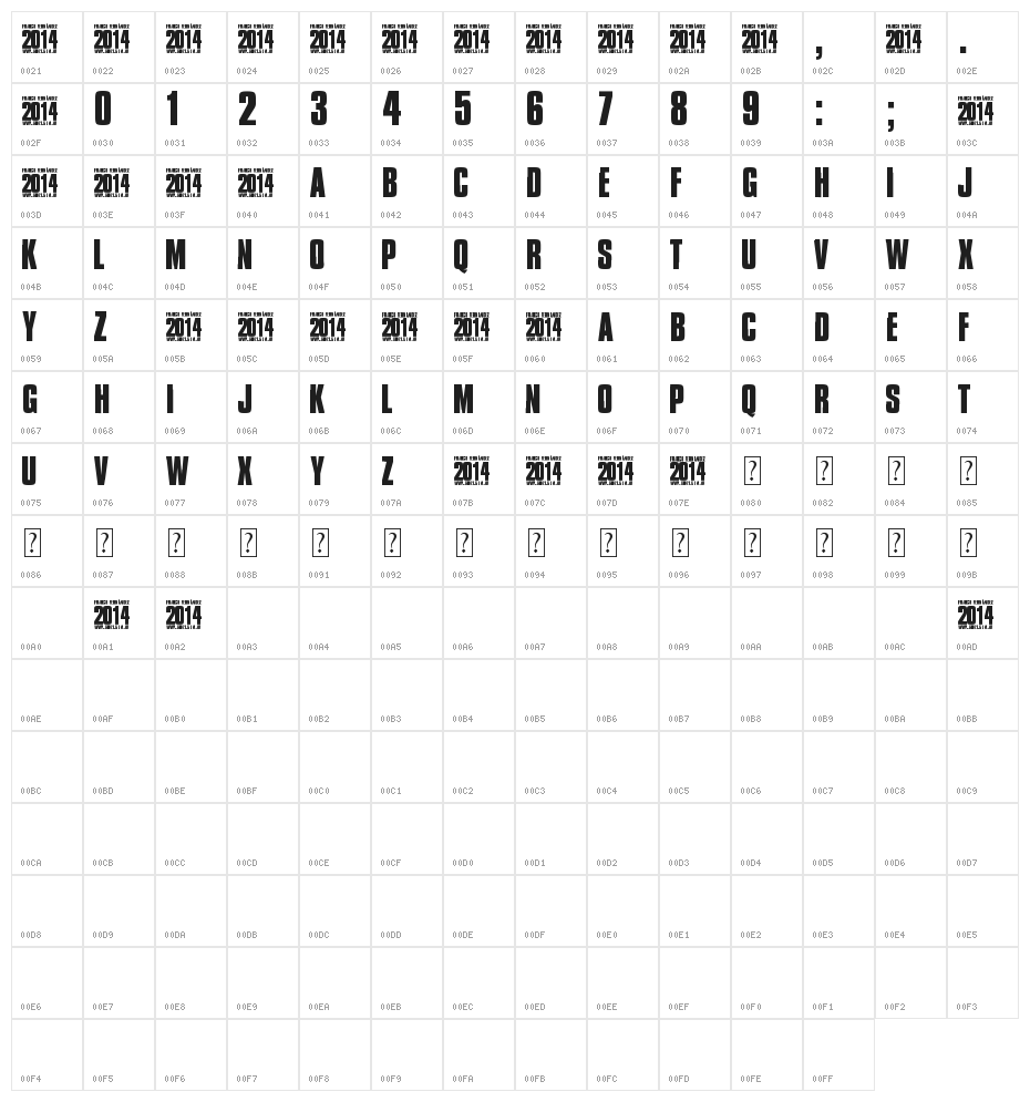 Godzilla MovieFont Character Map