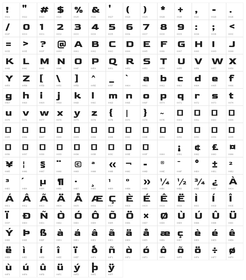 Gold Bold Character Map