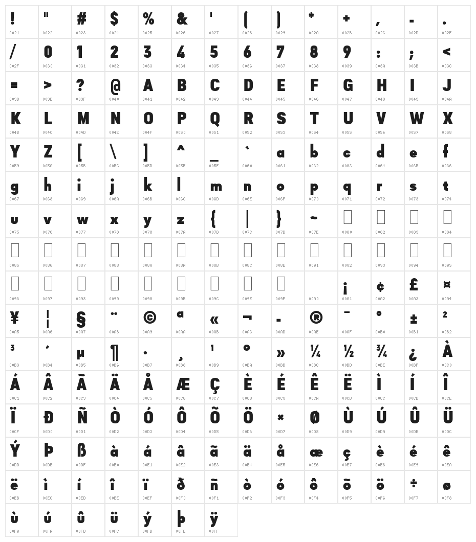 Goldbill XS ExtraBold Character Map