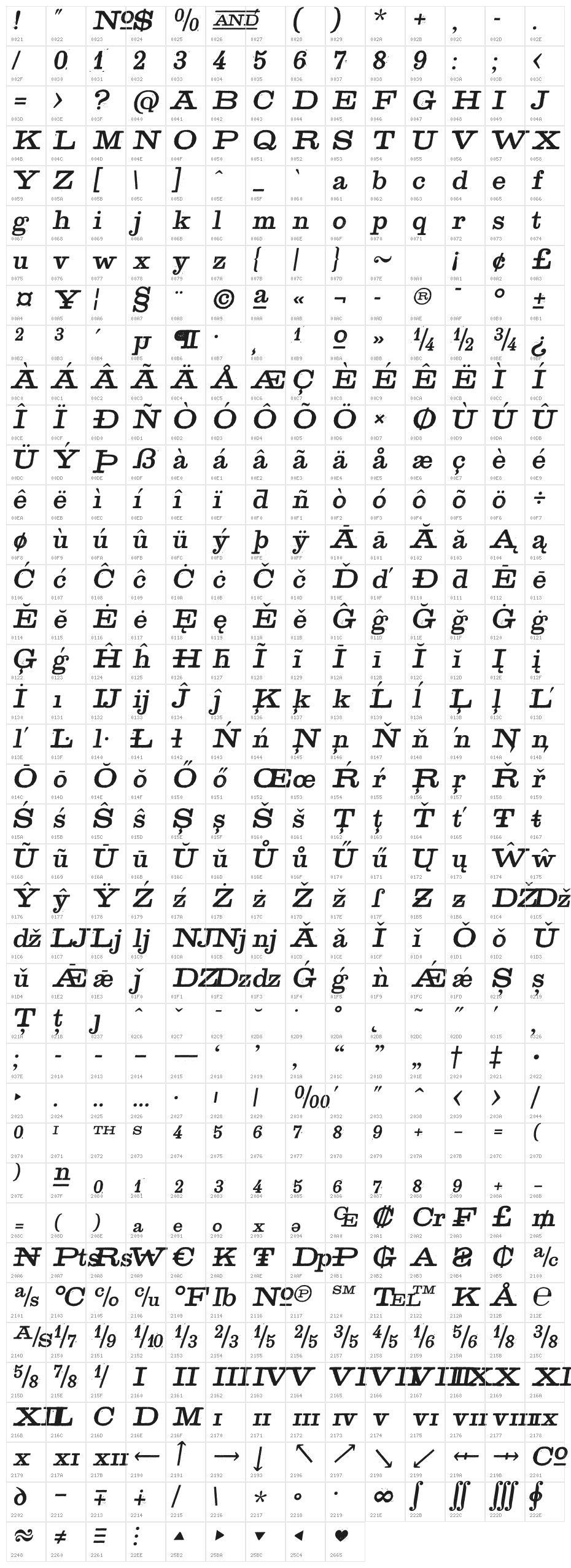 Golden Age Italic Character Map