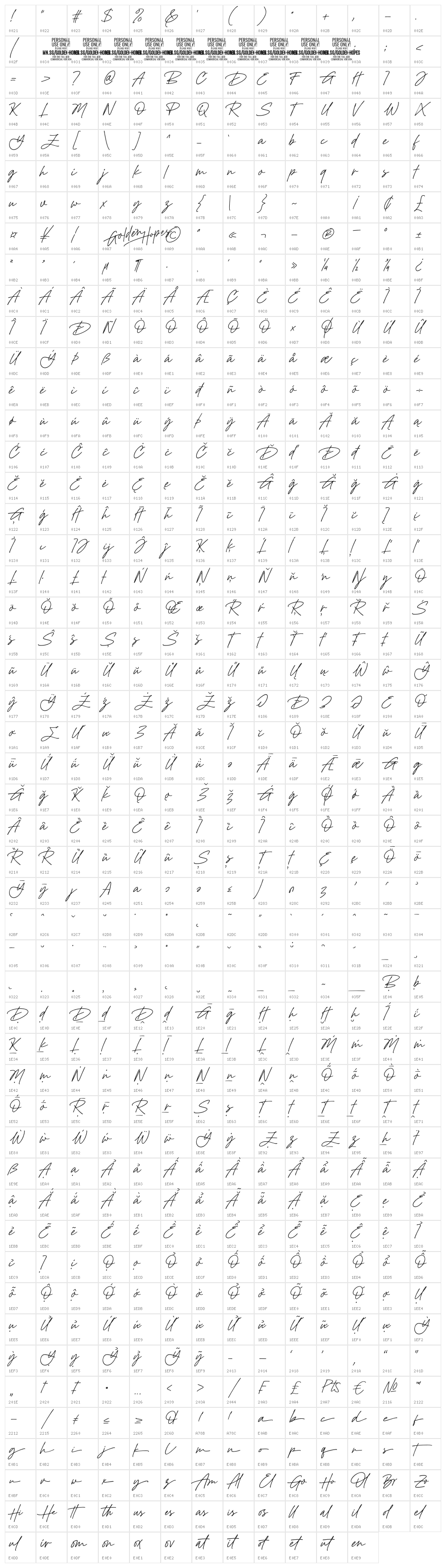Golden Hopes PERSONAL USE ONLY Regular Character Map
