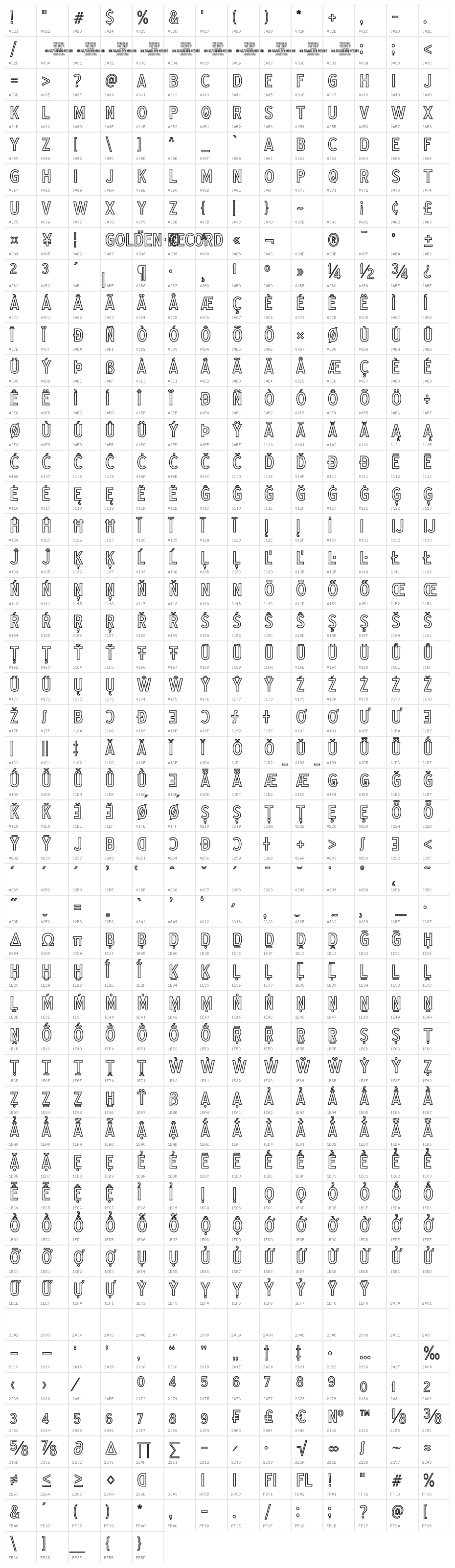Golden Record Outl PERSONAL Regular Character Map