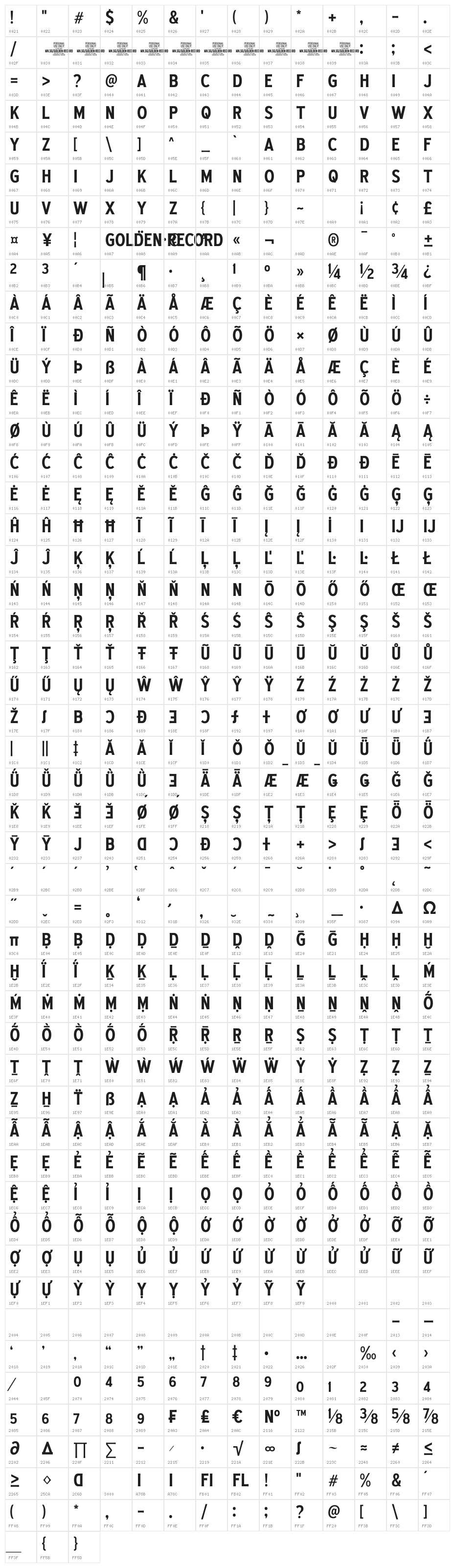 Golden Record PERSONAL Regular Character Map