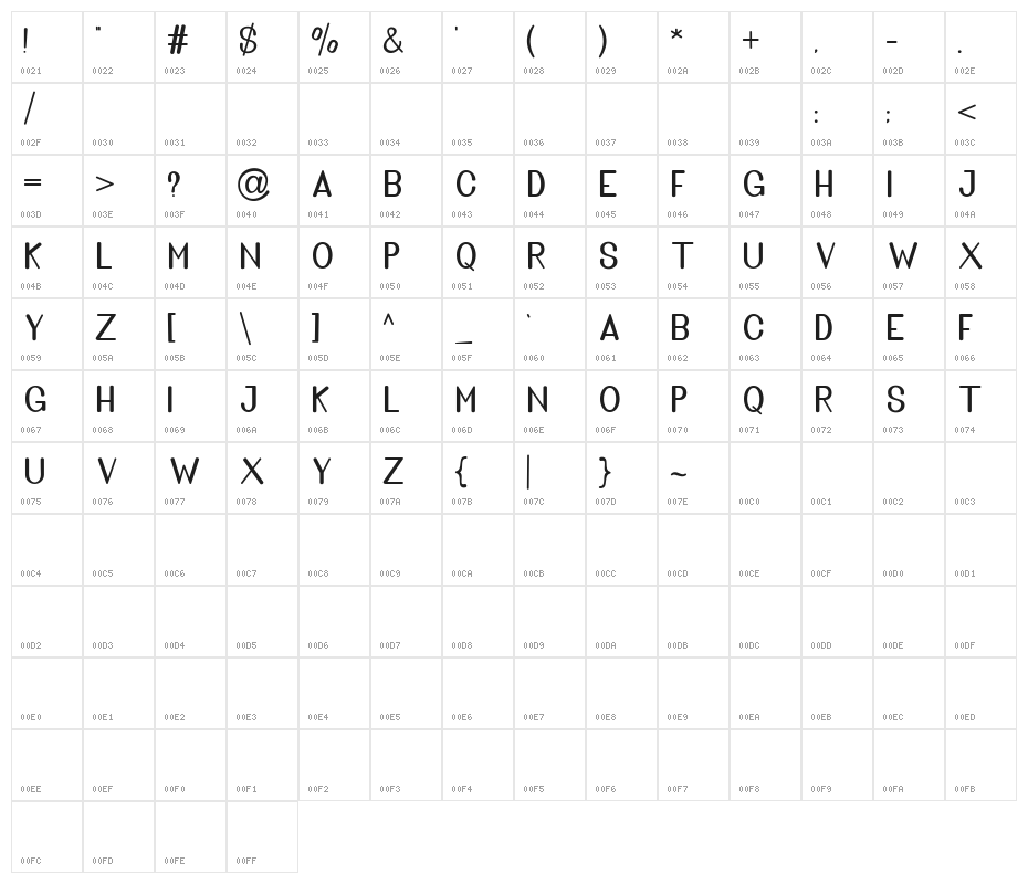 GoldenBridgeSans Character Map
