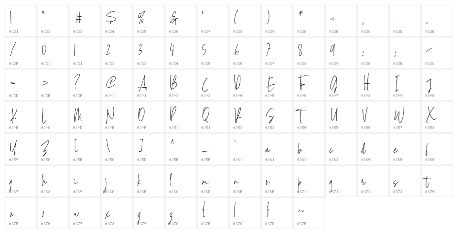 GoldensideAlt-Regular Character Map