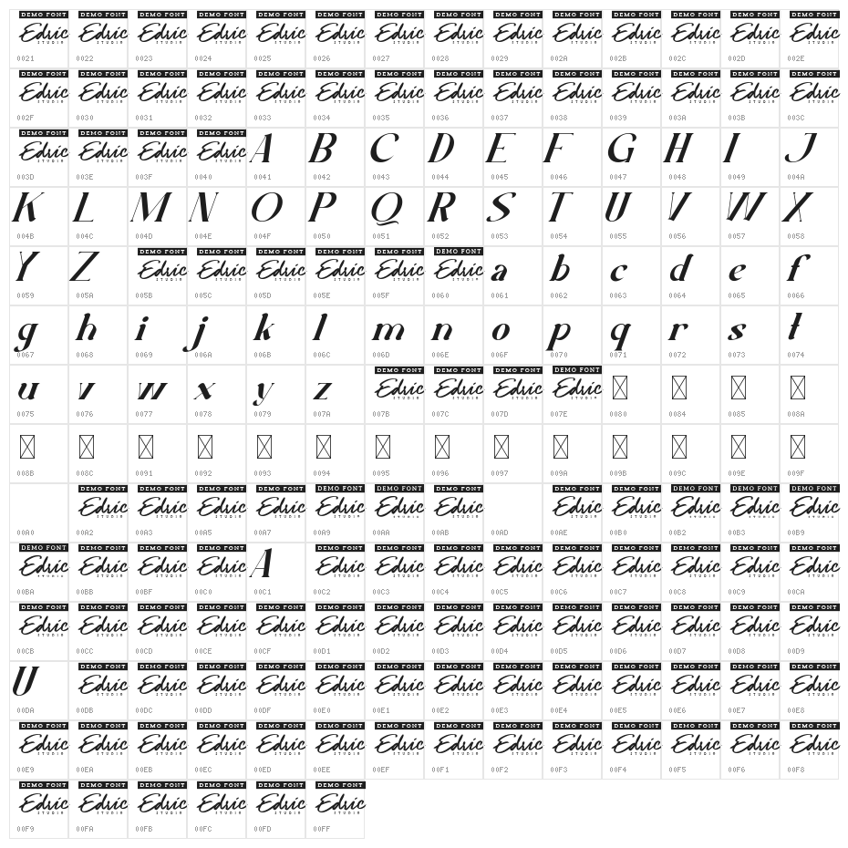 Goldy Ryder Demo Italic Character Map