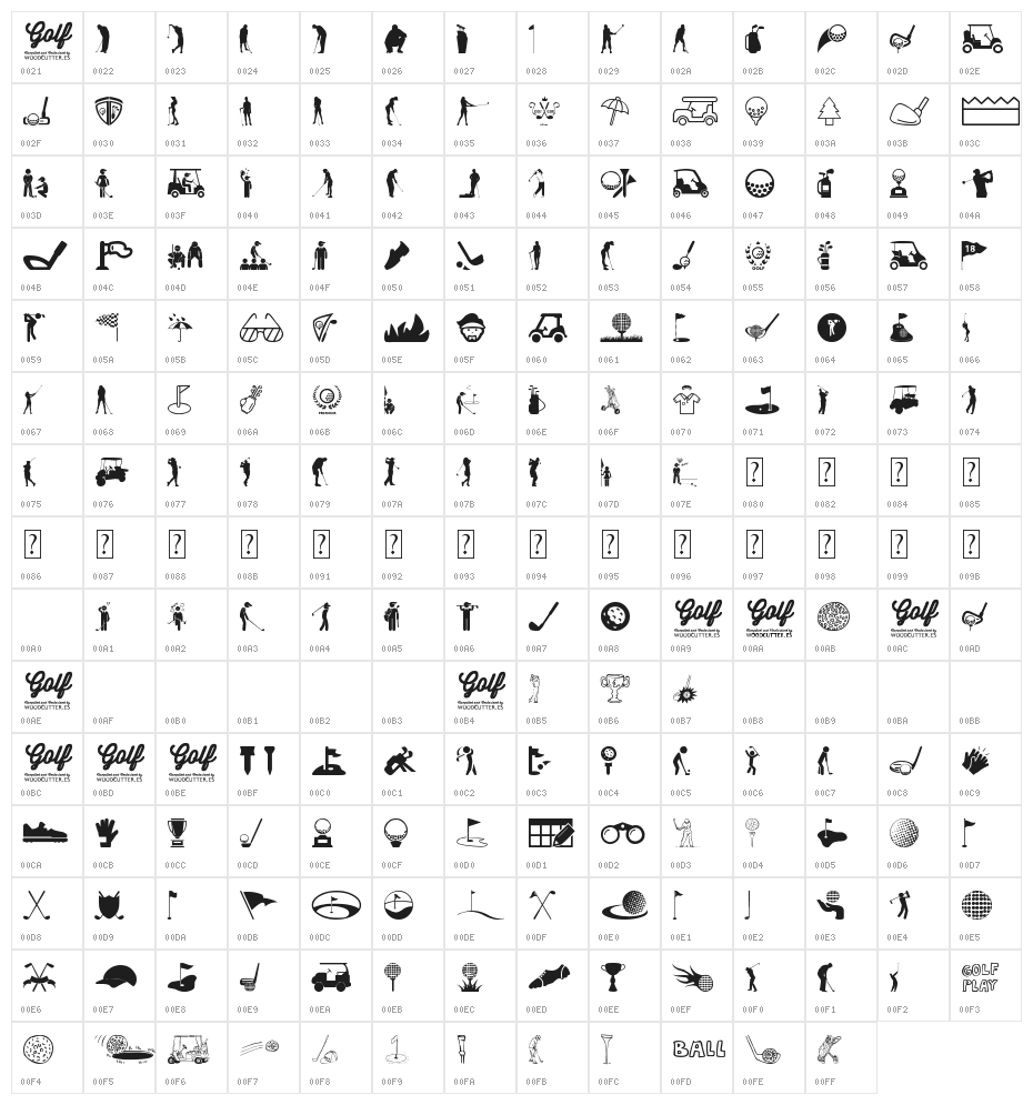 Golf Icons Character Map