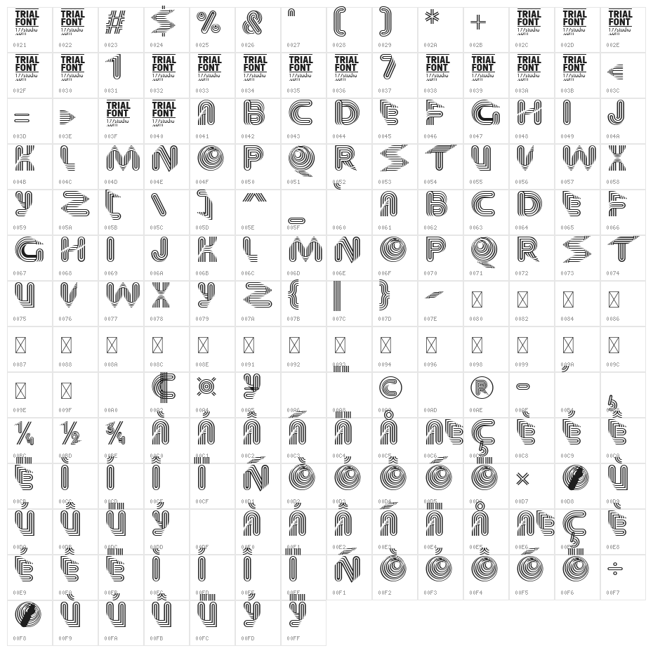 Goline Display Demo Regular Character Map