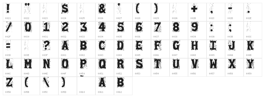 Gommogravure Character Map