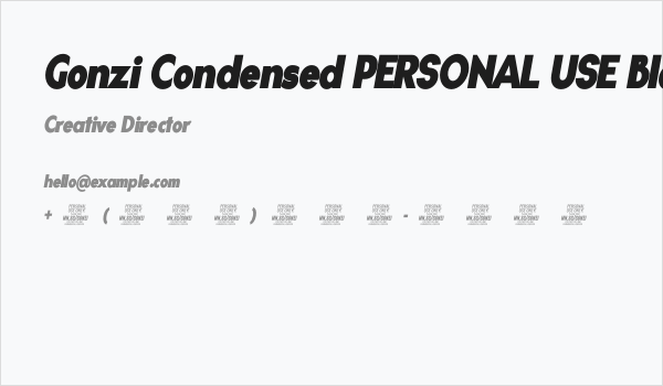 Gonzi Condensed PERSONAL USE Black Italic Business Card