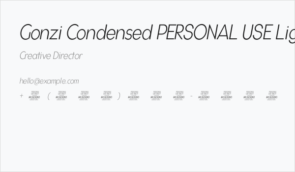 Gonzi Condensed PERSONAL USE Light Italic Business Card