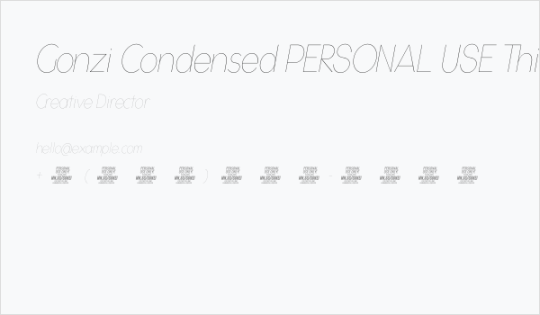 Gonzi Condensed PERSONAL USE Thin Italic Business Card