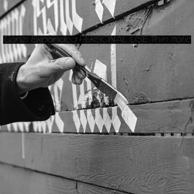 Gonzi Expanded PERSONAL USE Thin Italic Schriftart examples