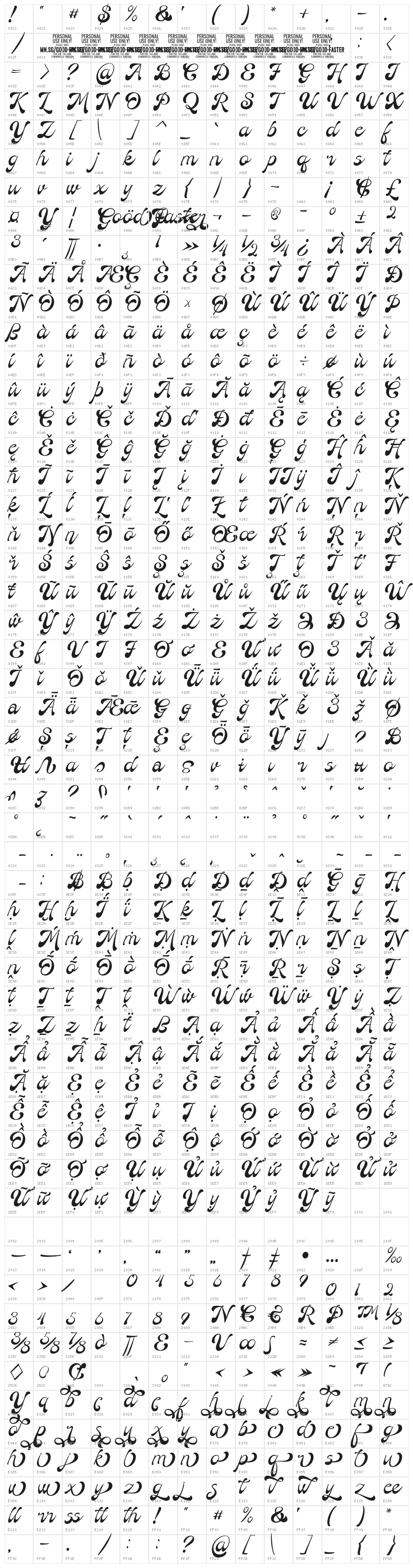 Good Faster PERSONAL USE Regular Character Map