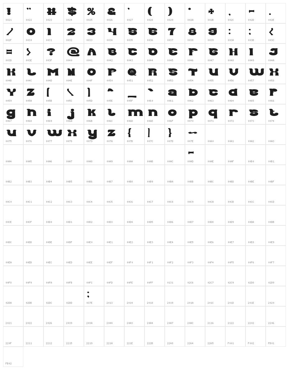 Good Morning Bold Character Map