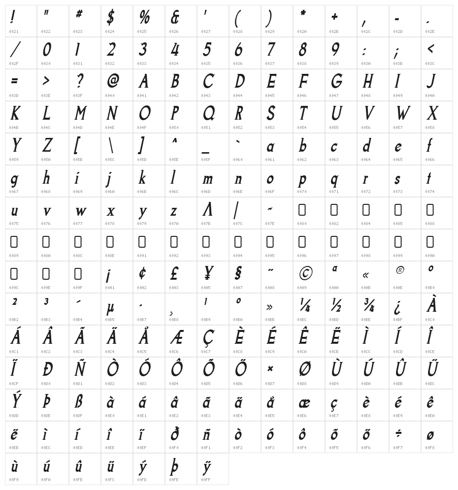 Goodfish-BoldItalic Character Map