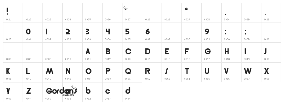 Gordon Regular Character Map