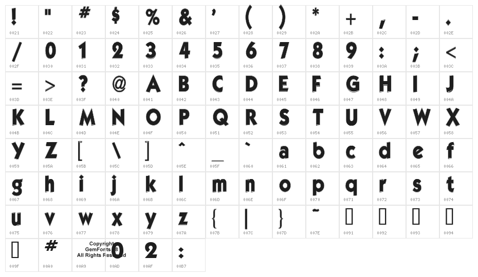 Gorlock  Bold Character Map