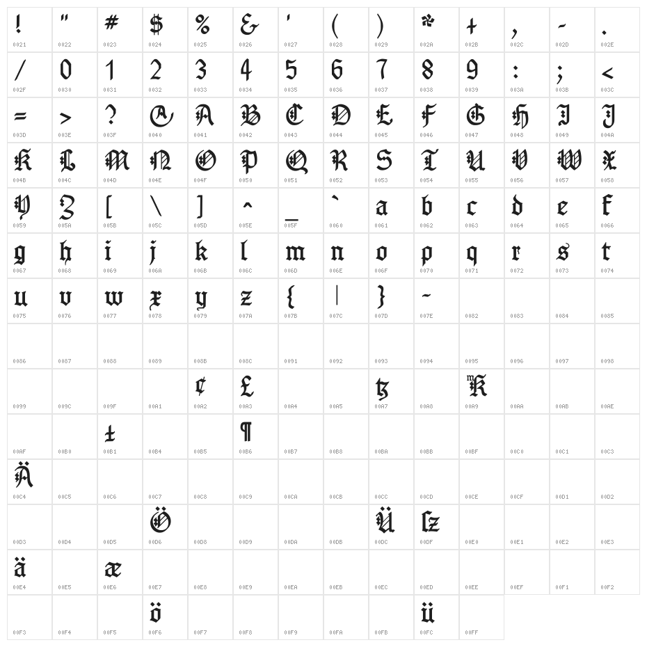 GotenborgFraktur Character Map