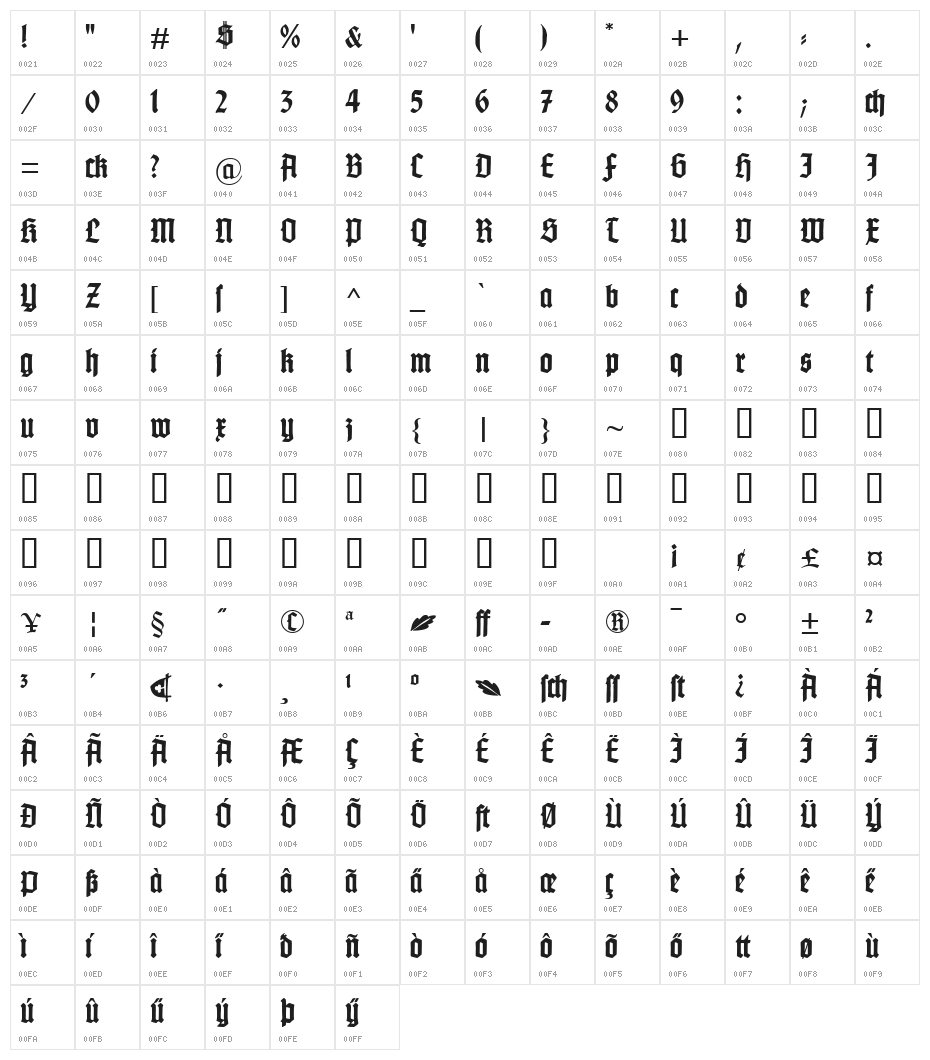 Gotenburg B Bold Character Map