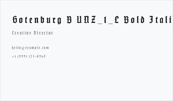 Gotenburg B UNZ_1_L Bold Italic Business Card