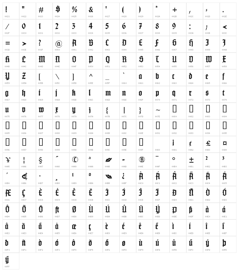 Gotenburg B UNZ_1_L Bold Character Map