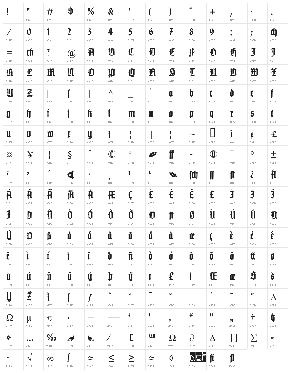 GotenburgA-Bold Character Map